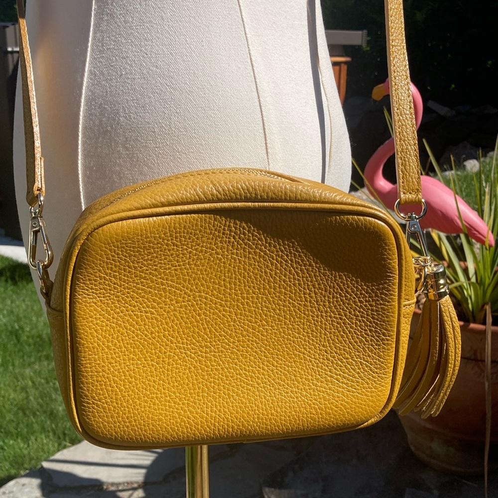 Mustard Genuine Italian Leather Crossbody Camera Bag